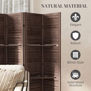 67\" Tall Wood Privacy <b>Screen</b> Divider 3 Shelves 6 Panel Traditional Freestanding Divider for Dining Walnut <b>Folding</b> Storage for - Product Image 6