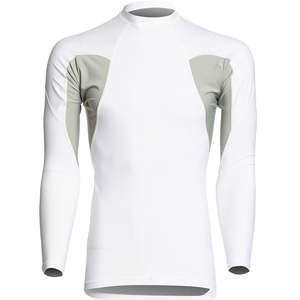 Haut de compression à manches longues pour homme, gris avec accents jaunes et empiècements blancs et gris, pour l'entraînement sportif et la gym - Product Image 4