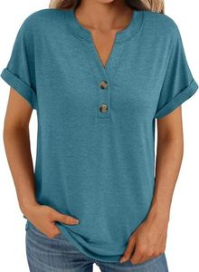Custom cotton or CVC <b>women</b> <b>T</b> <b>Shirt</b> with Button <b>V</b> <b>neck</b> sleeve folded solid or printed or embroidery or allover with silicon wash - Product Image 5