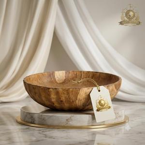 Tazón de Ensalada de Madera Marrón Oscuro, Hecho a Mano, Redondo, para Servir Frutas, Vajilla de Madera Natural, Centro de Mesa - Product Image 2