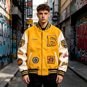 2026 Retro Stand Collar Varsity <b>Jacket</b> Chenille Embroidered Patch <b>Baseball</b> Bomber Winter Streetwear Custom Outerwear <b>for</b> <b>Men</b> - Product Image 4
