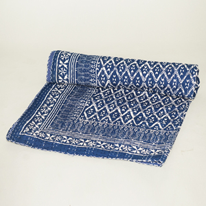 Organic Indigo Floral Cotton <b>Quilt</b> Hand-Stitched Washable Modern Bed Cover Decorative <b>Throw</b> Blanket for Home Hotel Customizable - Product Image 4