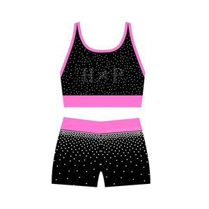Ensemble de shorts et soutien-gorge d'entraînement de cheerleading avec strass imprimés pour adolescentes - Kits d'uniformes de cheerleading 100 % polyester - Product Image 4