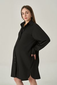 Women's Summer Cotton <b>Dress</b> - Mini Length, Turn-Down Collar, <b>Loose</b> Fit, Breathable Woven Casual Style with Logo - Product Image 3