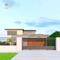 Puerta Corredera Grande de Hierro Forjado para Granja o Rancho, Estilo Rústico, Protección de Postes Reforzada, Modelado 3D