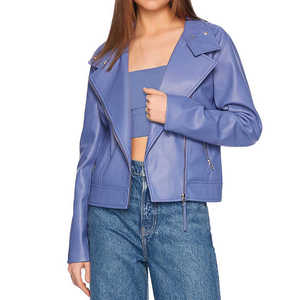 Veste de motard en similicuir violet pour femme, coupe ajustée, fermeture éclair, style décontracté, fabrication OEM ODM, vente en gros - Product Image 6