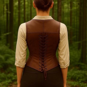 Veste corset en cuir véritable, corsage Renaissance avec poches, tenue LARP et cosplay - Product Image 2