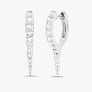 Diamonds <b>Huggie</b> Hoop Earrings V Shaped Pave Round Lab Grown Hinged Drop Pierced Modern Manufacturer Wholesale 14k 18k <b>Solid</b> <b>Gold</b> - Product Image 1