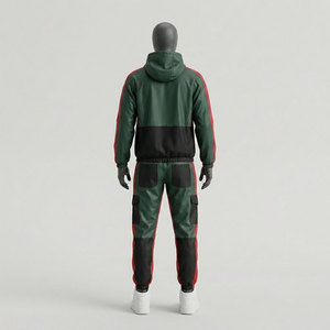 Ensemble de survêtement tricoté uni pour homme, style urbain, grande taille, décontracté, coupe-vent, respirant, deux pièces, vert et noir, en polyester - Product Image 3