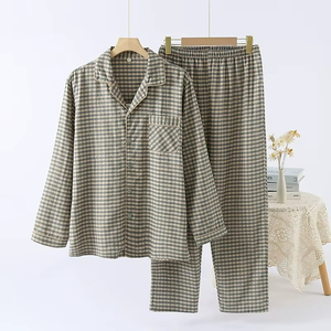 <b>Men's</b> Two-Piece Casual Sleepwear <b>Set</b> Breathable 100% Cotton Plaid Pattern <b>Pajama</b> <b>Set</b> Soft and Smooth <b>for</b> Summer-Wholesale Prices - Product Image 3