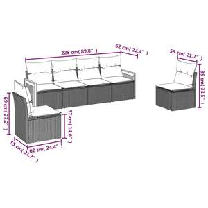 Poly Rattan Garden <b>Sofa</b> <b>Set</b> With Cushions Gray Outdoor Furniture Contemporary Design 6 Piece - Product Image 6
