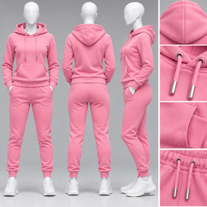 Ensemble de survêtement 2 pièces personnalisé pour femme, en molleton premium, comprenant un sweat à capuche et un pantalon de jogging, modèle uni, pour la vente en gros - Product Image 3