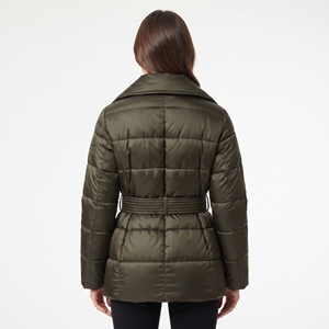 Custom Printing Women's Winter Puffer Jacket Quilted Waist <b>Belt</b> Coat Lightweight Warm Casual Insulated Outdoor Wear - Product Image 6