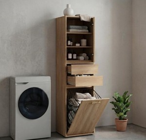 Armoire de rangement de salle de bain en bois durable, 3 étagères, 2 tiroirs, design minimaliste, organisateur mural gain de place pour hôtel - Product Image 5