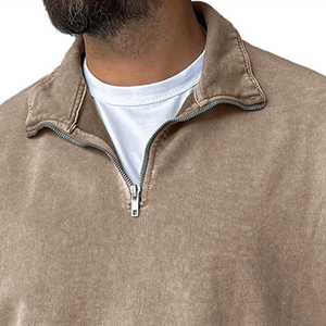 Sudadera de Hombre con Cierre de Cremallera, Color Sólido, Cuello Alto, Corte Regular, Informal, Manga Larga, Transpirable, Felpa Francesa - Product Image 2