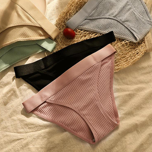 Culottes de bikini côtelées roses pour femmes, taille mi-haute, sans couture, en coton et élasthanne, style basique, sous-vêtements quotidiens - Product Image 2