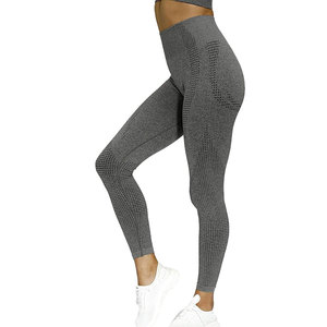 Women's Seamless High Waist Yoga Set Racerback Sports Bra Full Length Leggings Solid Gray Breathable <b>Mesh</b> 2 Piece - Product Image 4