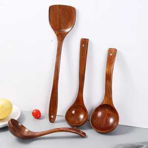 Ensemble de service en bois de teck artisanal 5 pièces, collection de spatules et de louches en bois dur naturel pour ustensiles de cuisine antiadhésifs - Product Image 2