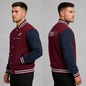 Chaqueta Varsity Unisex Storm Fit Color Granate y Azul Marino, Estilo Urbano, Logotipo Bordado, Cuello Alto, Corte Regular, Ropa de Invierno - Product Image 5