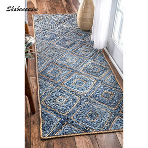 Eco-Friendly Handmade Jute Denim Rug <b>Runner</b> Geometric Design Foldable Carpet <b>Runner</b> for Home Decor <b>Washable</b> - Product Image 2