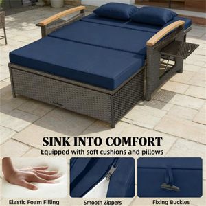 Chaise longue de patio extérieure bleu marine, lit de soleil pour terrasse - Product Image 3