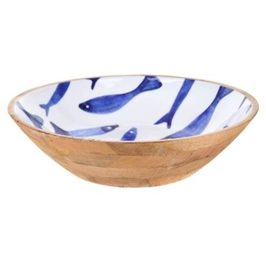 Tazón de madera con estampado de peces, acabado en esmalte, forma personalizada, para servir alimentos, estilo clásico. - Product Image 1