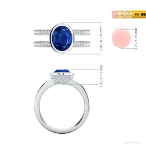 14K Gold Bezel-Set Oval Cut Natural Blue Sapphire Dual Shank <b>Ring</b> with Pave Accent Diamond <b>Customized</b> Jewelry Engagement <b>Ring</b> - Product Image 3