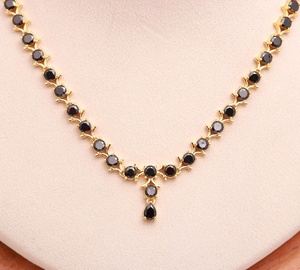 Conjunto de collar clásico de ónix negro, chapado en oro de 22 quilates, joyería minimalista con piedras preciosas, elegante conjunto de collar de oro, regalo para ella. - Product Image 3