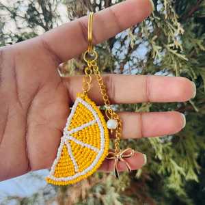 Customized Shape Beaded Hand Embroidered Eco-Friendly Fruit Pattern Carabiner Keychain Felt Gold <b>Sequins</b> Durable Classic Inlay - Product Image 1