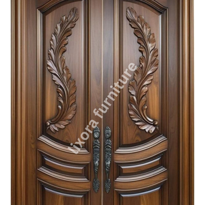 Puerta Doble de Madera Sólida Tallada a Mano con Follaje, Diseño Artístico Ornamental, Corredera, Resistente al Viento, Moderna, para Entrada Principal - Product Image 4