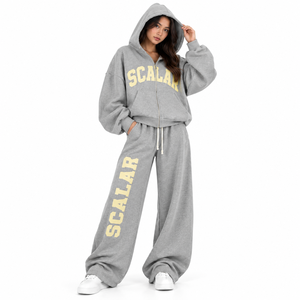 Conjunto de Sudadera con Capucha y Pantalones Anchos con Estampado de Letras para Mujer, Estilo Urbano, Gris, Talla Grande, Ropa de Invierno, Proveedor de Conjuntos Deportivos con Logotipo Personalizado - Product Image 2
