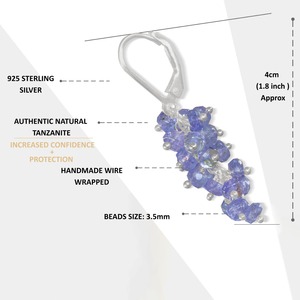 Blue Tanzanite Fine <b>Drop</b> Earrings Rhodium Silver Tone Lever <b>Back</b> Dangle Faceted Stone Cluster Wedding Anniversary Party Jewelry - Product Image 2