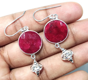 Natural Red Ruby Gemstone Trendy Dangle <b>Earrings</b> Solid 925 Sterling Silver Faceted Ear Wire Handmade Jewelry Women Party - Product Image 6