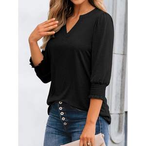 2025 2025 Otoño Invierno ropa de trabajo para mujer 3/4 manga larga cuello en V camisetas blusas casuales de moda en tallas XL y 4XL - Product Image 5