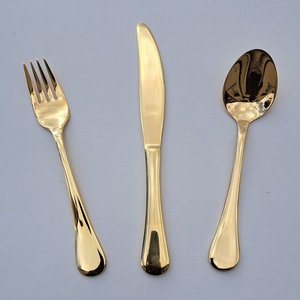 Ensemble de couverts en acier inoxydable plaqué or, finition miroir, manche court, épaisseur 3 mm, design moderne, pour occasions de mariage, durable - Product Image 1