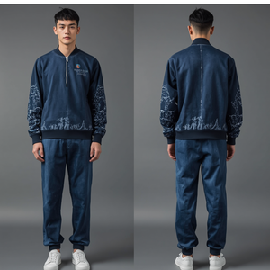 Survêtement délavé effet usé le plus vendu avec imprimé vague en relief pour homme / Ensemble de survêtement 2 pièces personnalisé délavé - Product Image 2