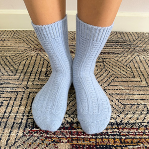Wholesale Light Blue Ribbed Crew <b>Socks</b> 100% Mongolian Sheep Wool Knitted <b>Winter</b> Warm <b>Thick</b> Vertical Stripe <b>Socks</b> for Women - Product Image 6