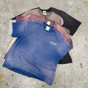 T-shirt en coton à manches courtes pour homme, tie-dye violet, col rond, coupe classique, tricoté, couleur unie - Product Image 3