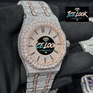Montre ICELOOK de luxe en acier inoxydable 41 mm, mouvement à quartz analogique, cadran en cristal saphir, bracelet en moissanite, haute qualité - Product Image 2