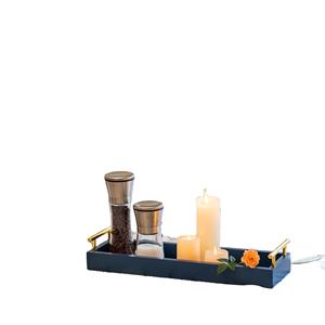 Ensemble de plateau en bois bleu foncé de haute qualité avec un design rectangulaire élégant pour un décor de service élégant - Product Image 1