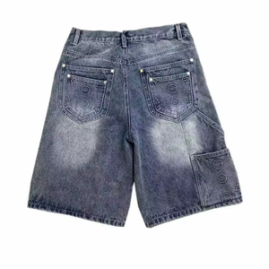 Pantalones Cortos de Mezclilla Lavados para Hombre, Estilo Vintage, Rectos, Transpirables, de Cintura Media, 100% Algodón Tejido, con Bolsillos Repujados, Casuales, para Verano, Estilo Urbano - Product Image 3