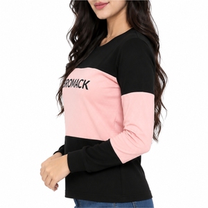 <b>Women</b> T <b>Shirt</b> Long Sleeve Design Color Block Style Round Neck Modern Casual Fit Contrast Panel Look Everyday Fashion Wear - Product Image 4