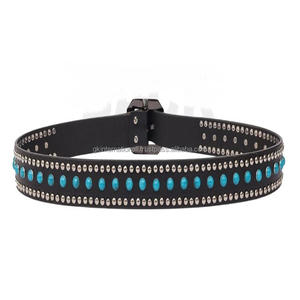 Ceinture décontractée en cuir pour hommes avec rivets personnalisés décoratifs faits à la main avec boucle en laiton massif commande en gros acceptée - Product Image 3