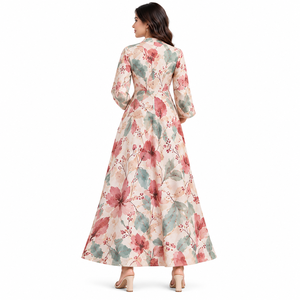 Vestido Maxi Floral para Mujer, Manga Larga, Cuello en V, Estampado, Elegante, Casual, Color Rosa, Estampado Botánico, Ropa al por Mayor para Damas - Product Image 6