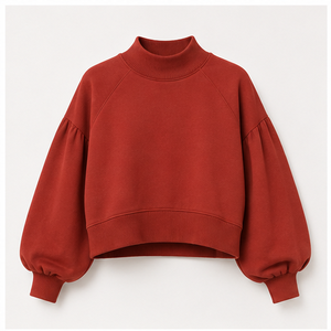 Custom Scarlet Red Womens Mock Neck Sweatshirt <b>Balloon</b> Sleeve Cropped Pullover WSS-0014 - Product Image 1