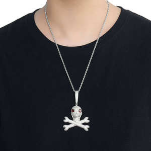 Nouvel Arrivage Collier Hip Hop en Moissanite avec Crâne à Yeux Rouges pour Hommes, Bijoux de Rappeur, Cadeau d'Halloween, Pendentif Hip Hop, Breloque Yeux Rouges - Product Image 2