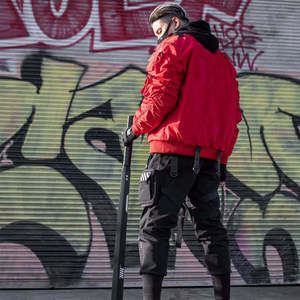 Men's Red Tactical Techwear <b>Jacket</b> Multi-Pocket Functional Streetwear Bomber Cyberpunk Hip Hop Utility Cargo Windbreaker Coat - Product Image 4