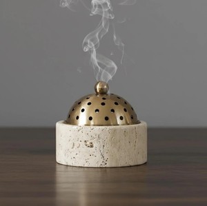 Porte-encens en pierre de travertin avec couvercle en laiton, brûleur d'encens et cendrier pour la décoration intérieure et la méditation, vente en gros - Product Image 4