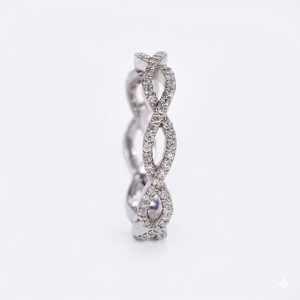 18K White Gold Lab Grown Diamond Infinity Twist Eternity Band Micro Pave Twisted Criss <b>Cross</b> Stackable Wedding <b>Rings</b> For Women - Product Image 5