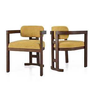 Ensemble de 2 chaises de salle à manger en bois rembourrées jaunes, finition noyer, pour usage intérieur - Product Image 5